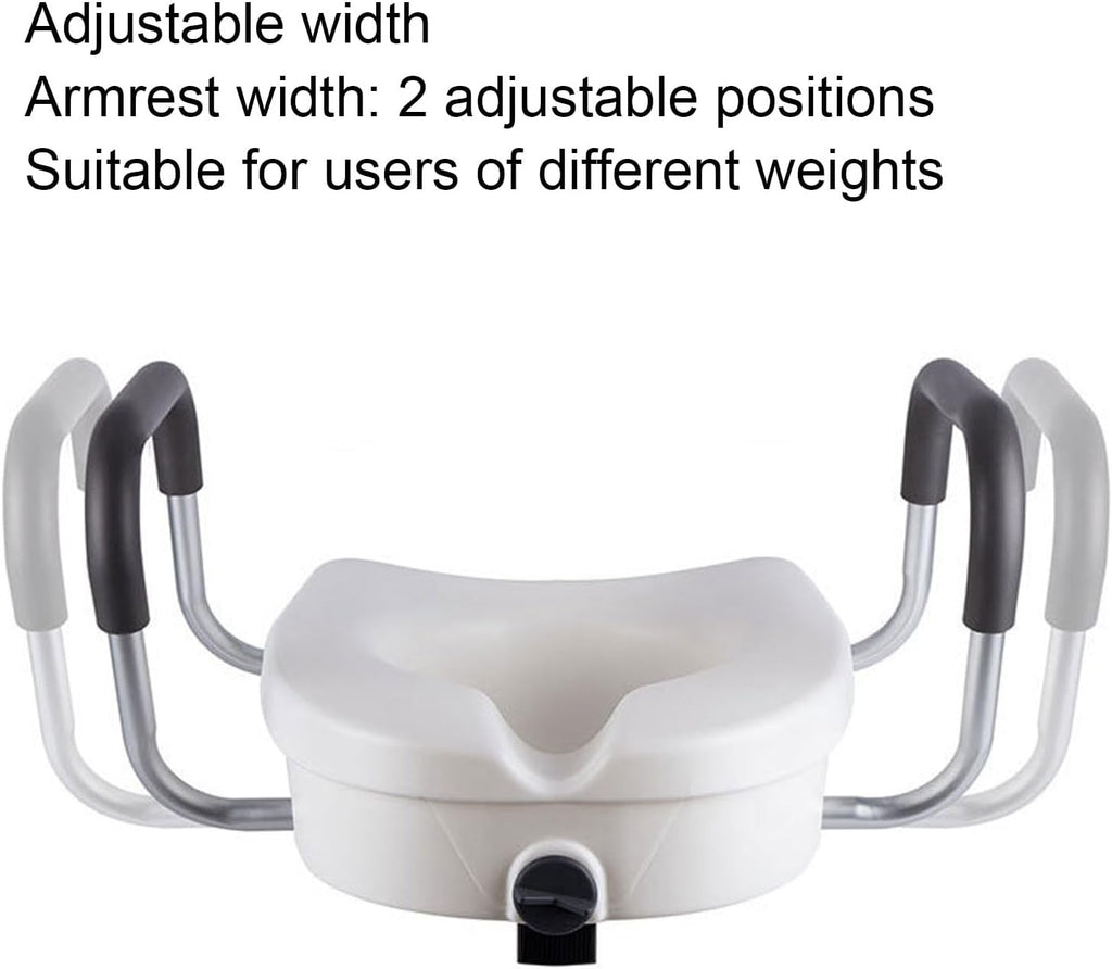 Toilet Seat Riser, Adjustable Removable Padded Arms Raised Toilet Seat Cushion for Elderly Pregnant Handicap (White)