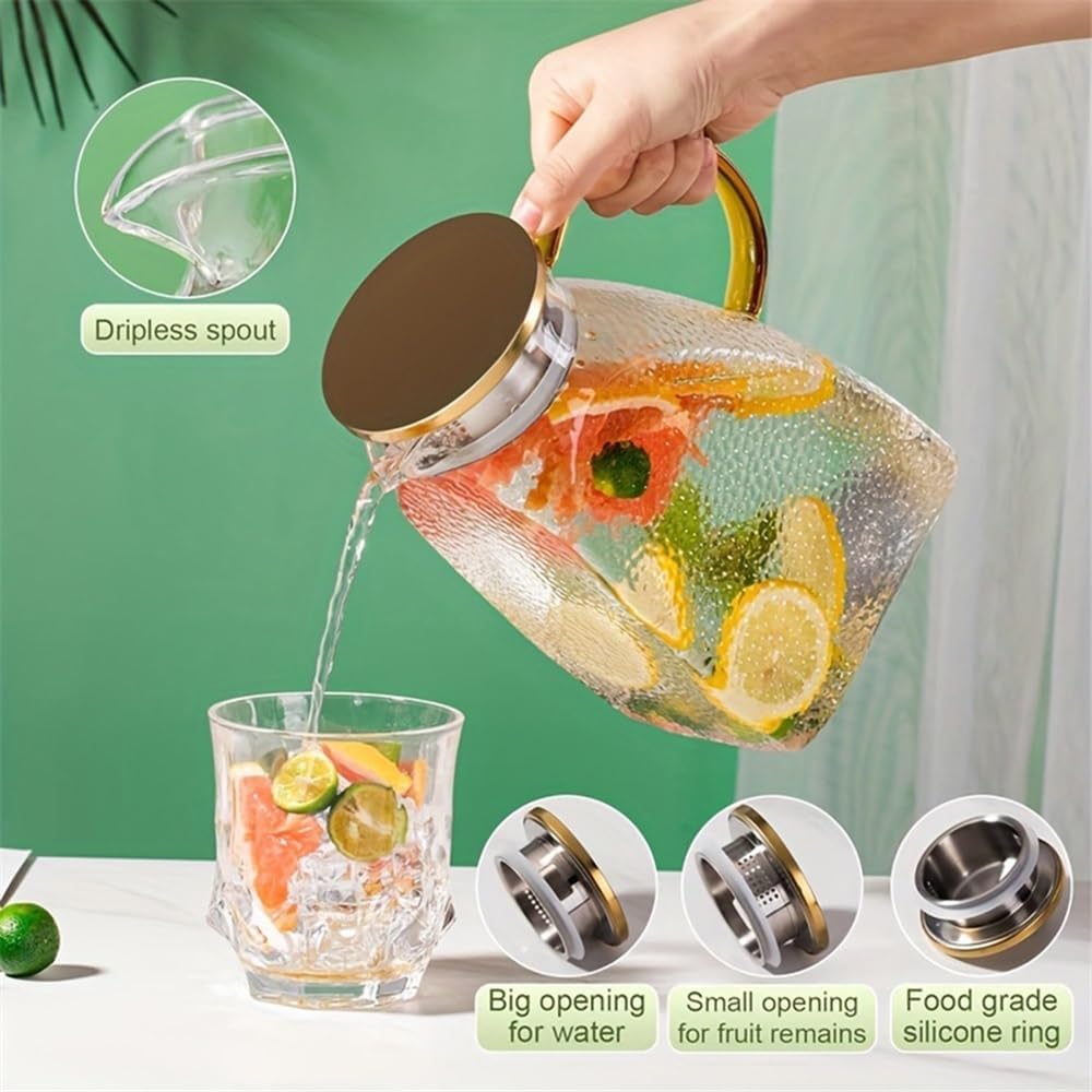 Beverage Serveware 1.8L Glass Water Pitcher With Lid And Spray Nozzle Featuring Handle For Refrigerator Suitable For Hot/Cold Water Ice Tea Juice Water Carafe