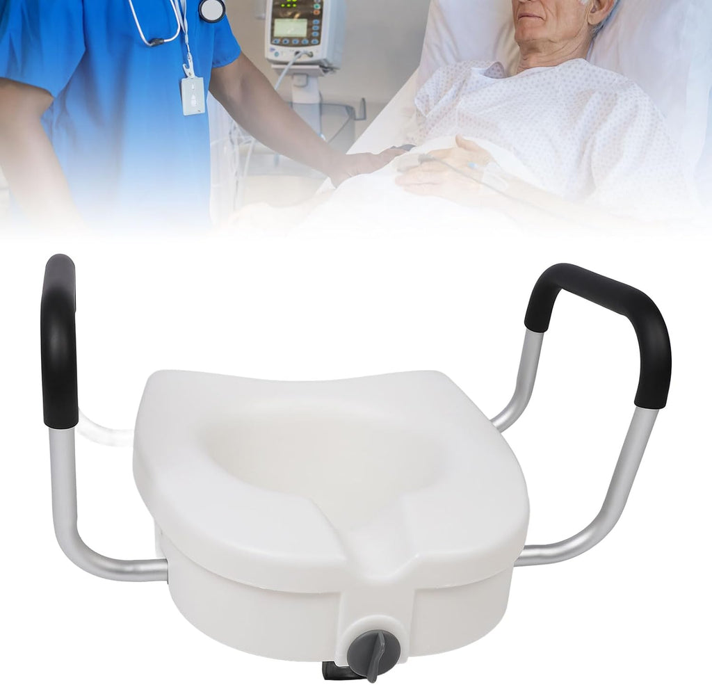 Toilet Seat Riser, Adjustable Removable Padded Arms Raised Toilet Seat Cushion for Elderly Pregnant Handicap (White)