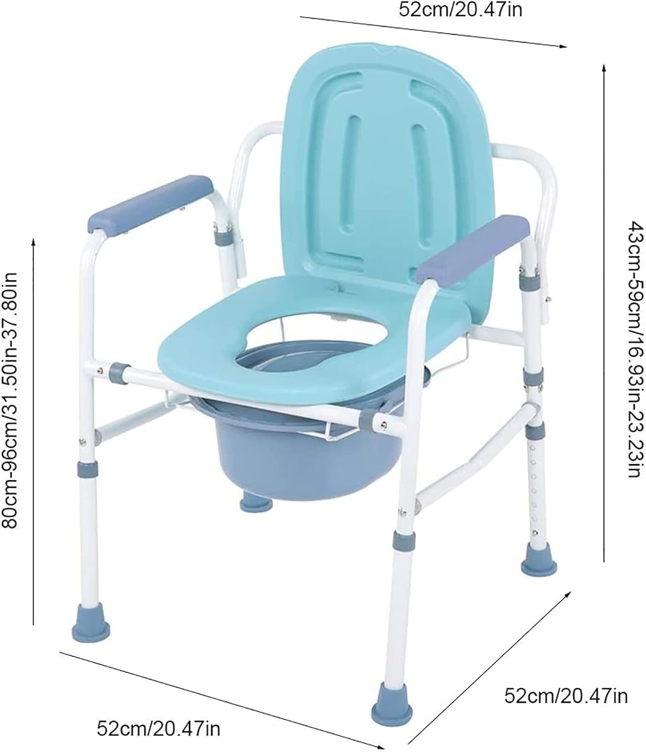 Commode Chair Portable Bedside Commode Chair, Folding Commode Seat,Height Adjustable Heavy-Duty Steel Toilet Chair,for Pregnant Women and Disabled Bat