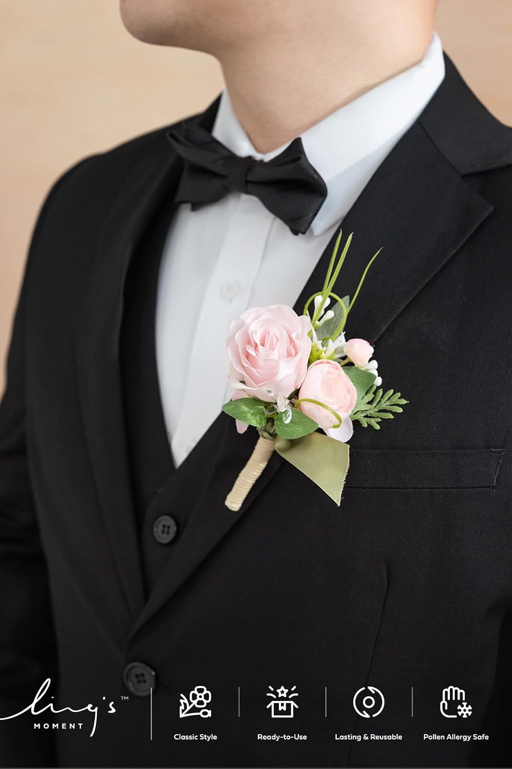Ling's moment Wedding Artificial Flowers Package, Bridal Bouquet, Bridesmaid Bouquets, Boutonniere for Men, Rose Petals.Blush Pink