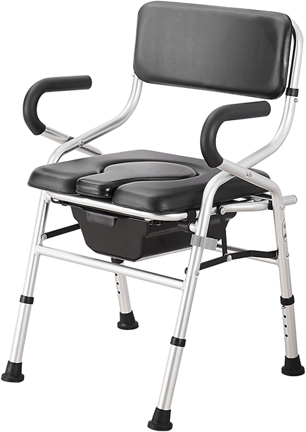 Bariatric Bedside Commode, Folding 3 in 1 Toilet Seat Chair with Bucket, Portable, Extra Wide, Adjustable Height Heavy Duty Adult Bathroom