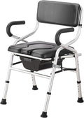 Bariatric Bedside Commode, Folding 3 in 1 Toilet Seat Chair with Bucket, Portable, Extra Wide, Adjustable Height Heavy Duty Adult Bathroom Shower Chair