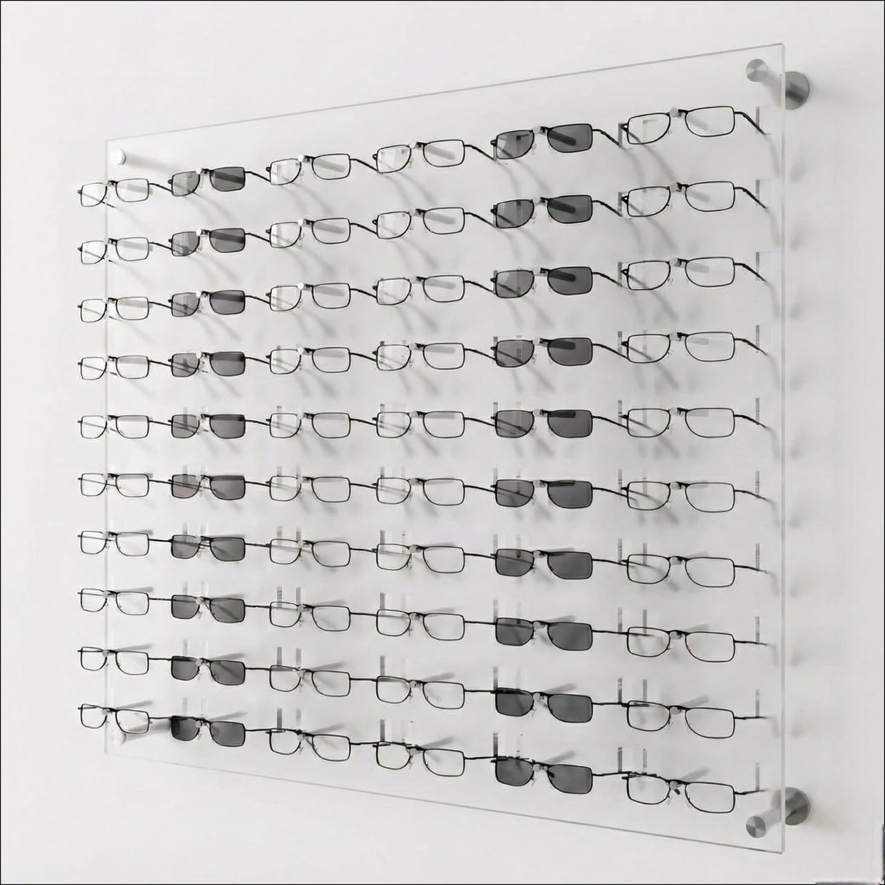 Optical Display for 60 Eyewear Frames - Wall Mount Acrylic Eyewear or Sunglass Display Package in Frosted White for 60 Frames – 31.25' (H) X 36.5' (W)