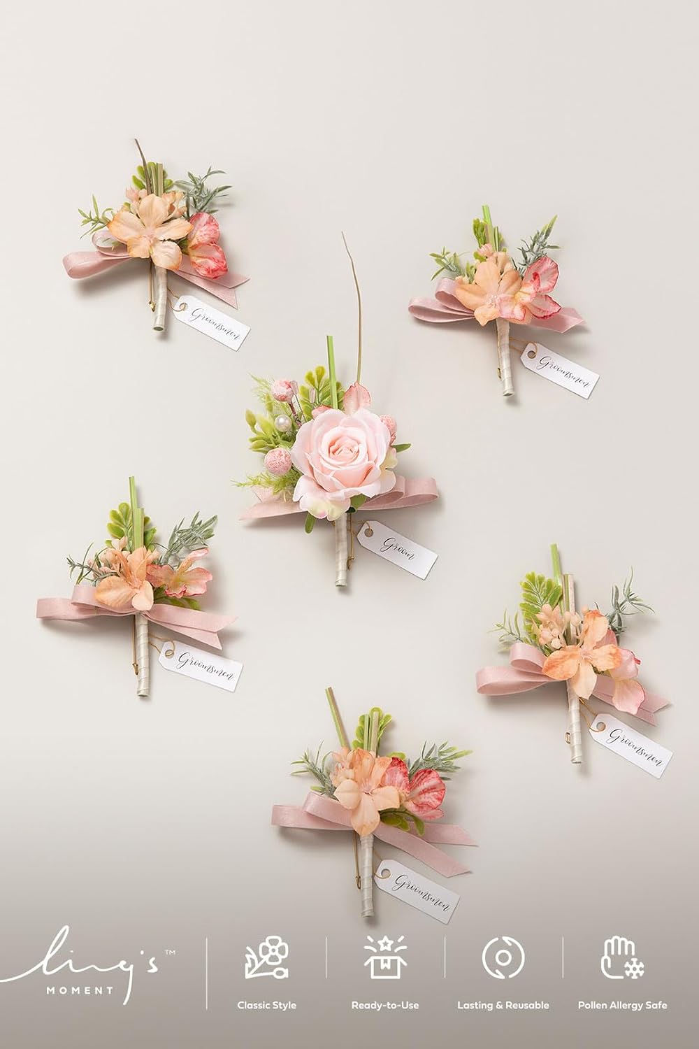 Ling's moment Wedding Artificial Flowers Package, Bridal Bouquet, Bridesmaid Bouquets, Boutonniere for Men, Rose Petals.Peach Smoothie Blush