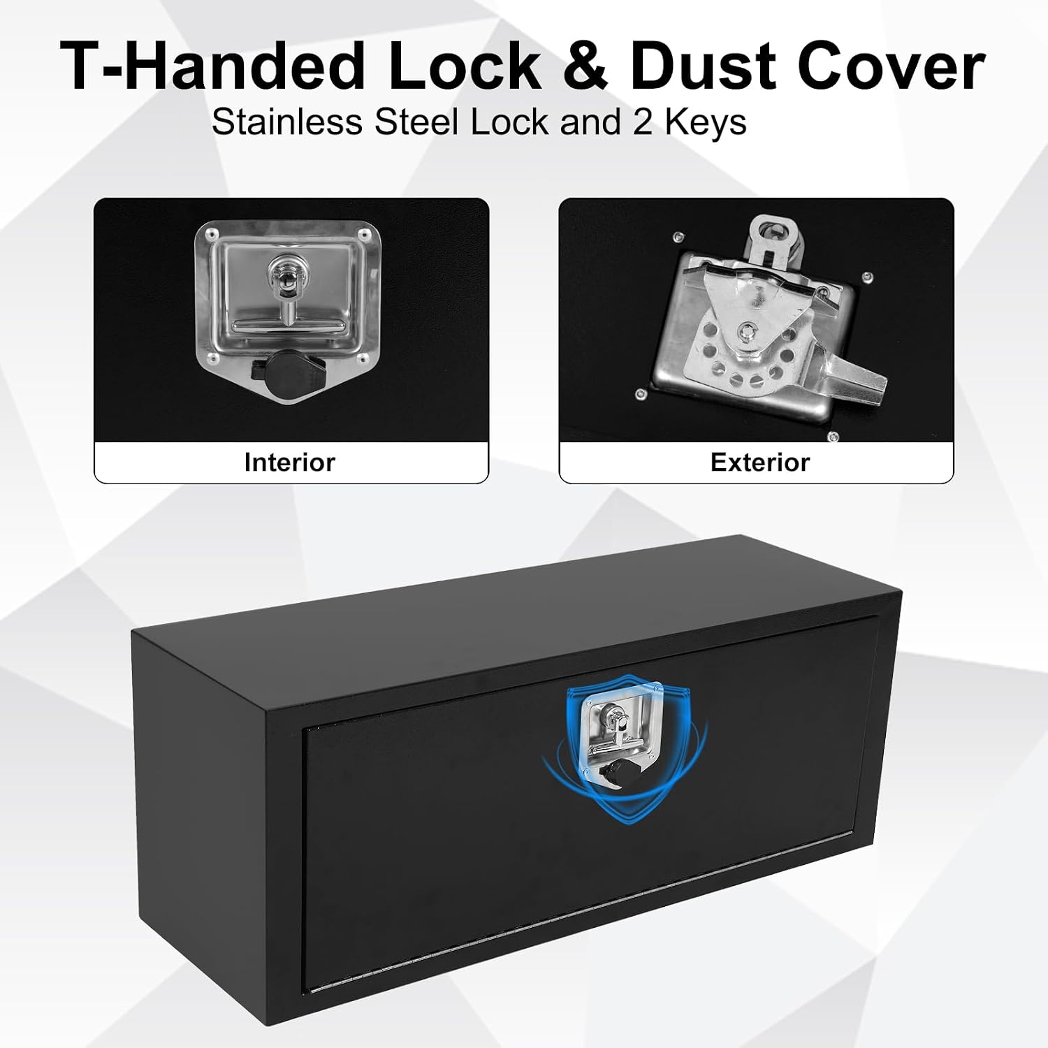 Confote Black Steel Underbody Truck Tool Box with T-Handle Lock, Heavy Duty Truck Storage Organizer - Waterproof, 36'x 12'x 14' inch