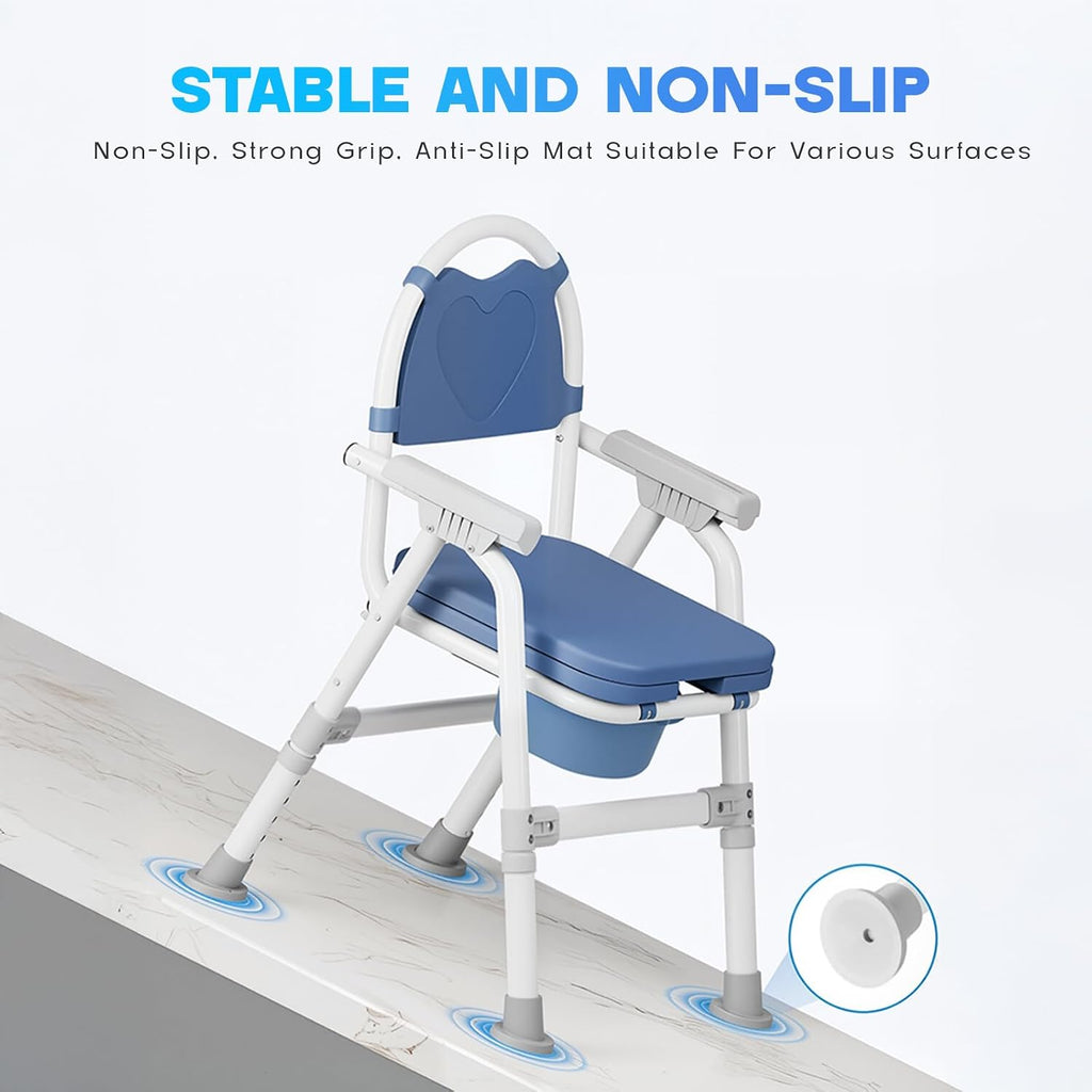 4 in 1 Folding Bedside Commode Chair for Elderly with Arms and Back,Adjustable Height Raised Toilet Seat with Handles,Adults Potty Chair for Seniors,Disabled,Pregnant Holds Up to 330 lbs (ABS Seat)
