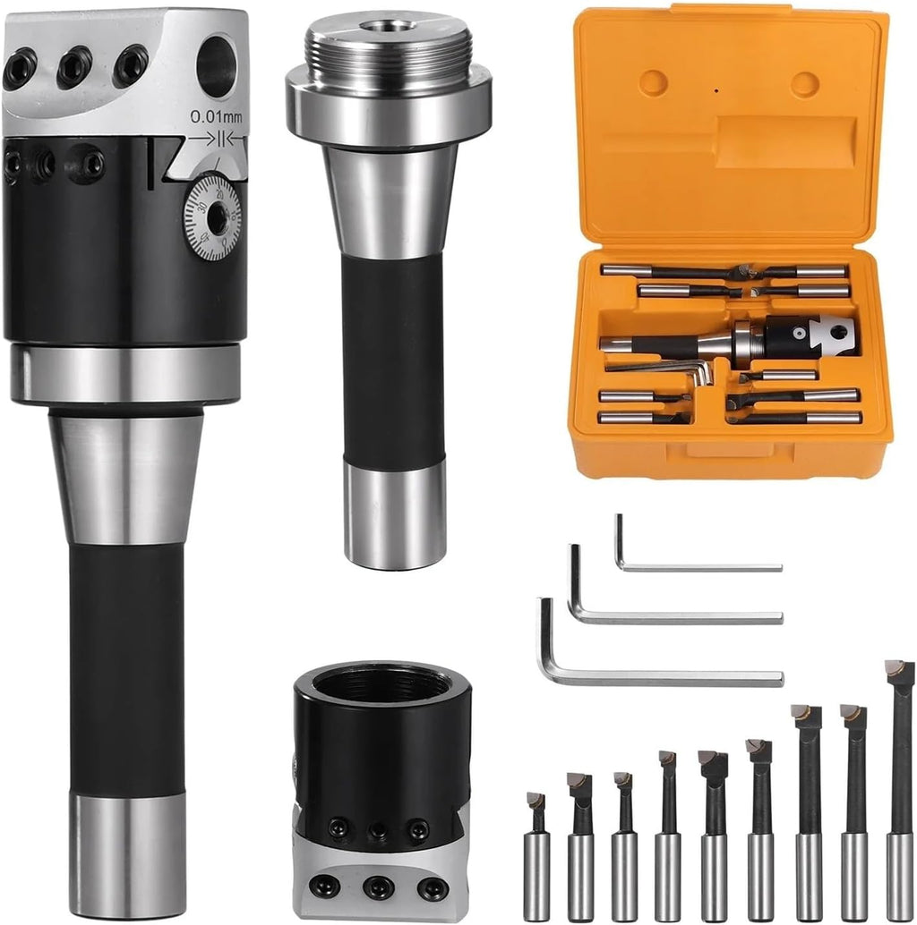 2' Boring Head Set Including A R8 Shank 1/2' Carbide Boring Bars Allen Wrenches Boring Head Milling Set Carry Case Lathe Tools