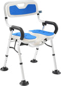 Folding Bedside Commode Chair -Toilet Seat Riser for Seniors Stable Portable U-Shape Seat - Shower Chair for Private Washing, Adjustable Height Chair - Supports Up to 330 Lb (Blue)