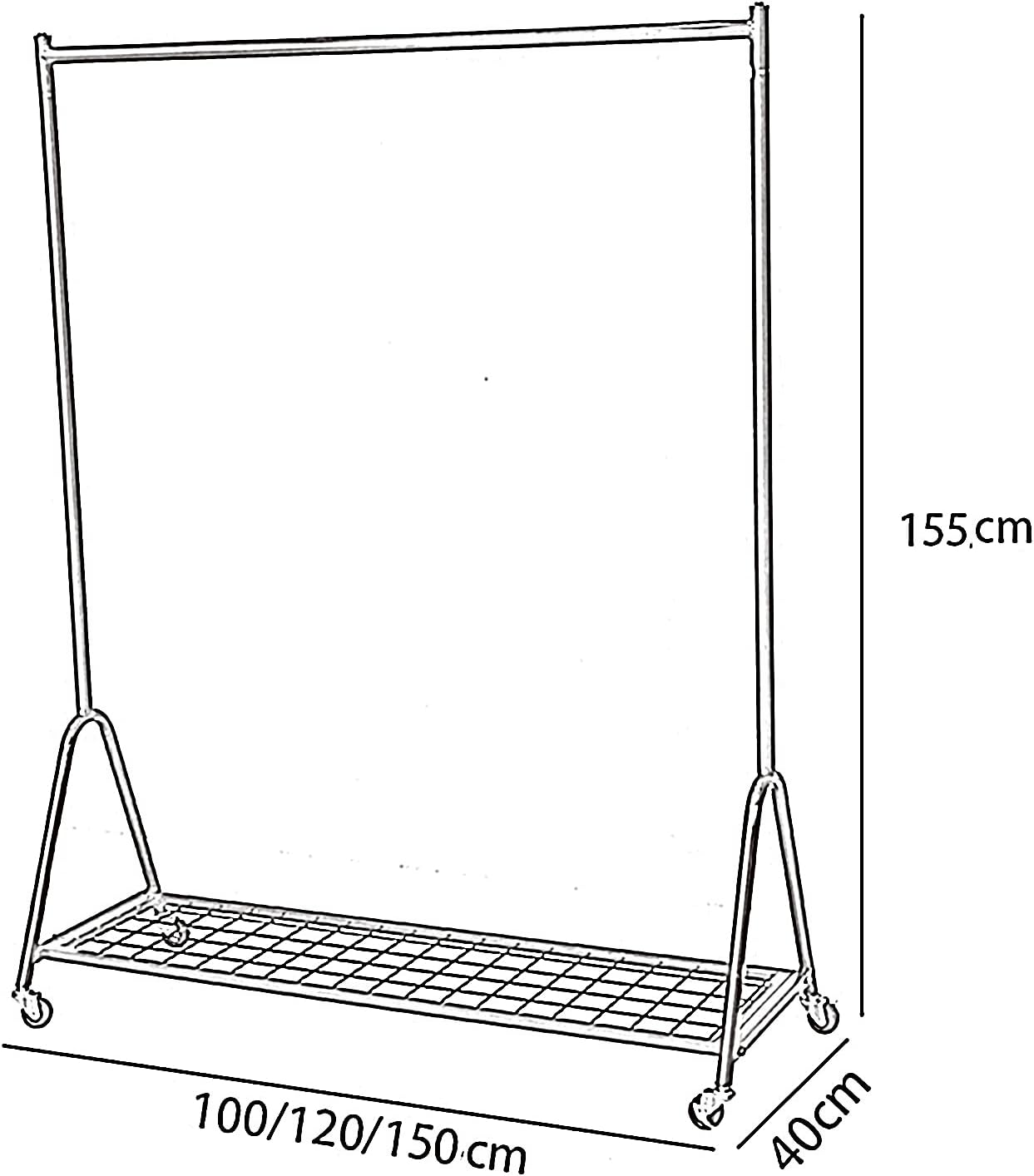 Garment Rack Portable Rolling Garment Rack With Wheels，Nordic Modern Metal Hanging Clothes Rail And Display Clothing Rack， Single Rod Coat Rack For Bedroom Office Indoor(Size:100x40x155CM,Color:Gold)