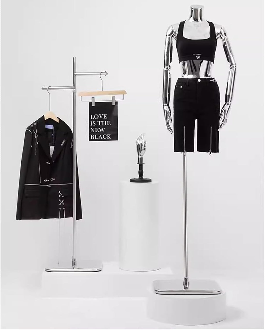 Garment Rack Silver Stainless Steel Clothing Display Stand, Adjustable Height From 150 To 215cm, Double Rod Clothing Rack For Retail, Bedrooms And Home Storage, Space Saving Coat Rack