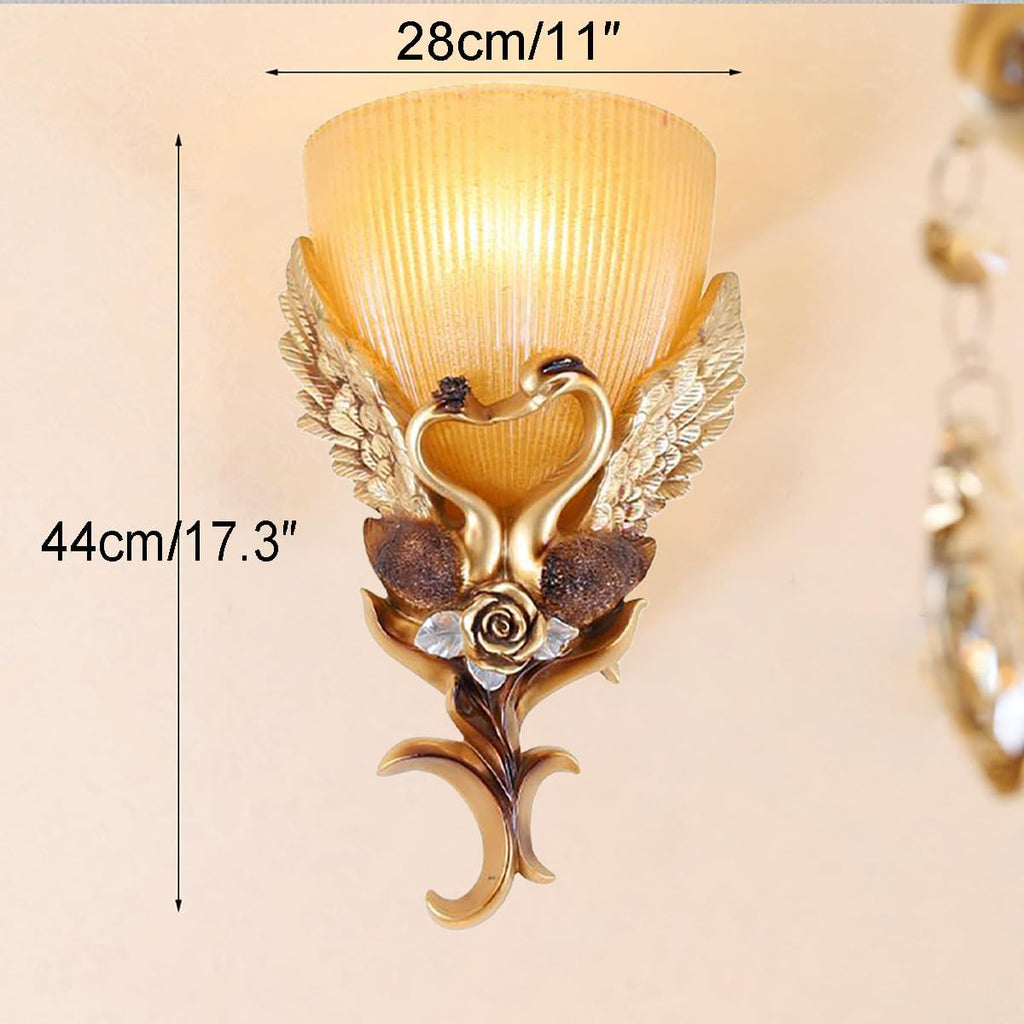 European Wall Sconce Vintage Gold Wall Light Creative Resin Peacock Design with Frosted Glass Shade Indoor Wall Lamp Antique Lighting Fixtures for Living Room Hallway Bedroom Bedside
