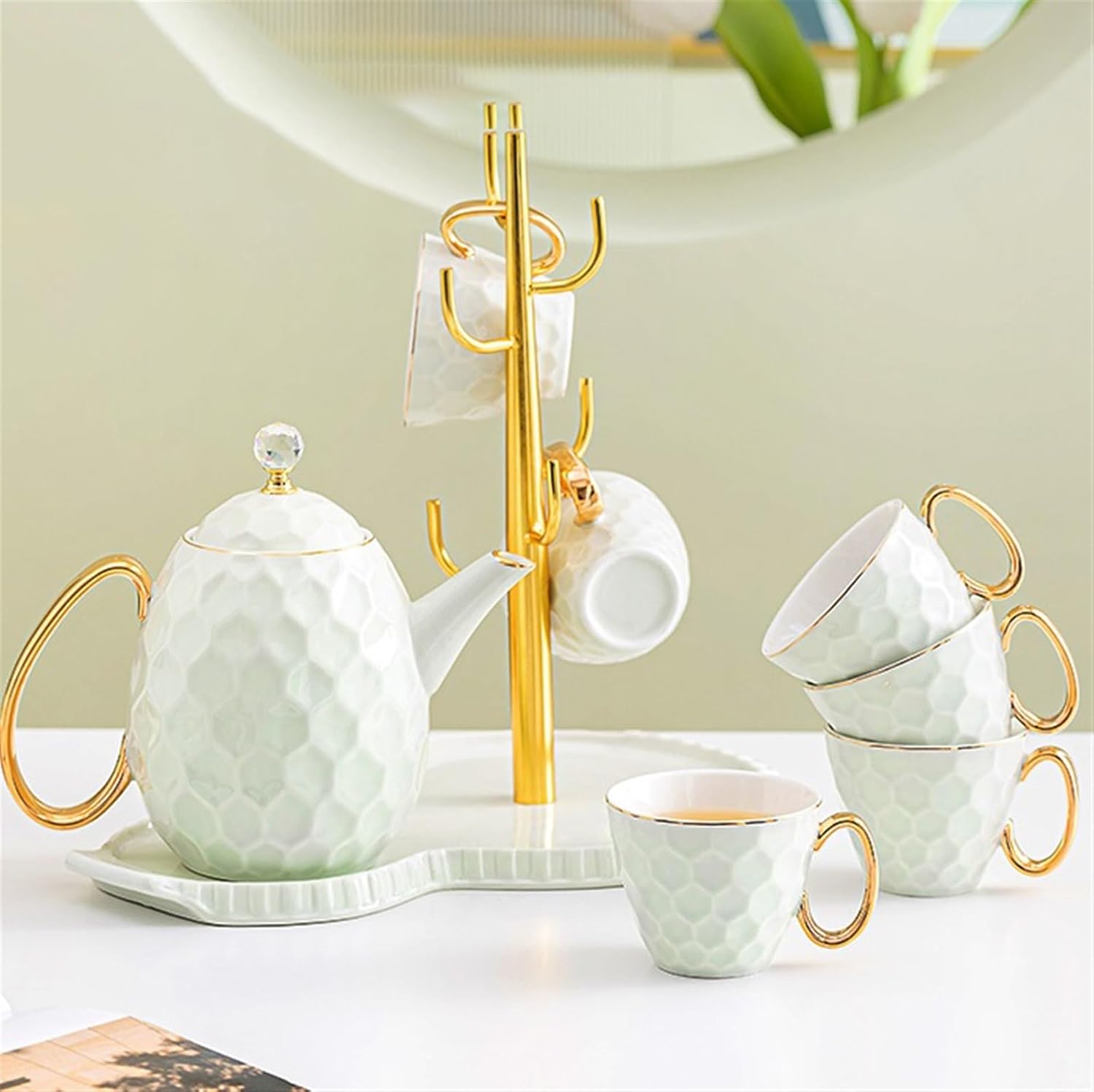Beverage Serveware Modern teacup kettle cup set household ceramic drinking cup family living room hospitality Water Carafe(White)