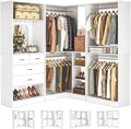Unikito 86' Closet System, Large Corner Closets Organizer with Hanging Rods and Mirror Design, Freestanding Adjustable Wood Clothes Garment Rack with Drawers, Sturdy Walk in Closet Tower, White