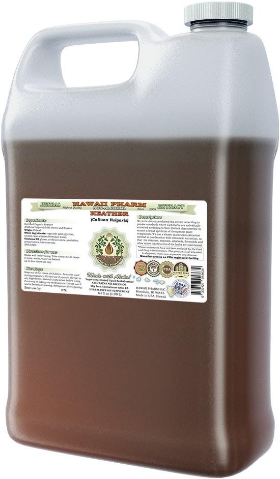 Hawaii Pharm Heather Alcohol-Free Liquid Extract, Heather (Calluna Vulgaris) Dried Leaf and Flower Glycerite Natural Herbal Supplement 64 oz
