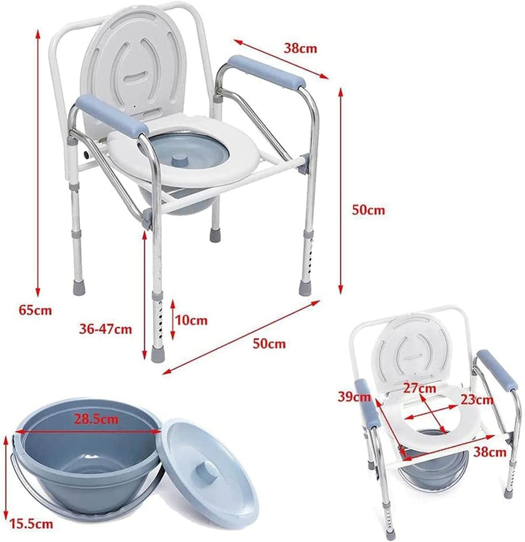 Folding Toilet Seat Chair Portable Bedside Commode, Height Adjustment Extra Wide with Bucket Splash Guard Heavy Duty Adult Bathroom Pail Fits Toilet Chair