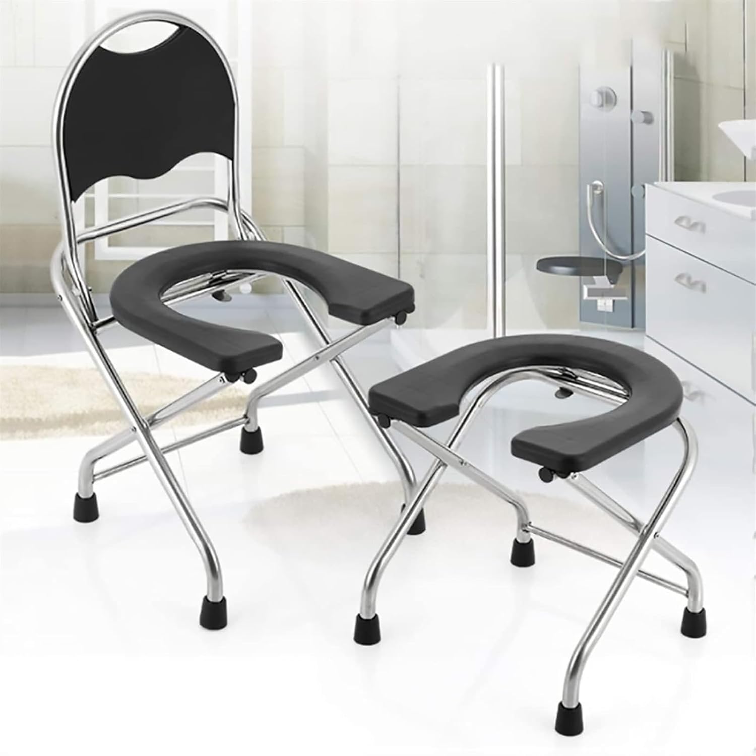 Bedside Commode,Toilet Seat with Handles Chair with Toilet Handicapped Folding armrests Ergonomic seat Non-Slip feet Perforated Folding Portable Toilet Chair