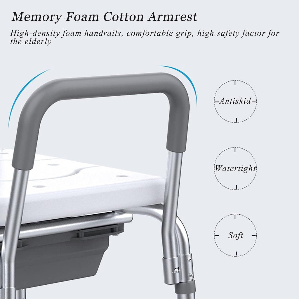 3 in 1 Shower Chair with Arms and Back, Adjustable ToiletFrame, Raised Toilet Seat, Heavy Duty Beside Commode Chair for Seniors, Disabled and Pregnant