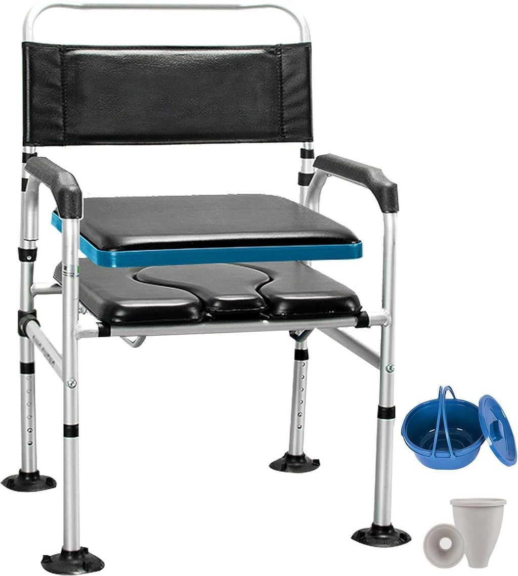 Padded Beside Commode Chair 3 in 1 Shower Seat for Toilet with Arms, Heavy Duty Adult Bathroom Commode Chair Aluminum Alloy Frame, PU Leather Padded (Color : #3)
