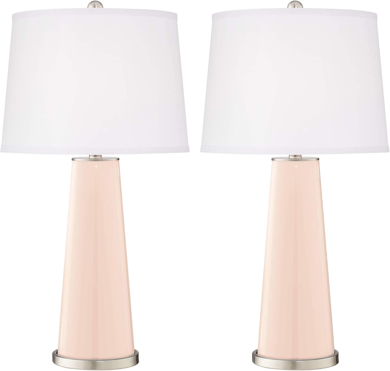 Color + Plus Leo 29 1/2' Tall Cylinder Modern End Table Lamps Set of 2 Linen Pink Brushed Nickel Finish Glass Fabric White Shade Living Room Bedroom Bedside Nightstand House Office Home Reading