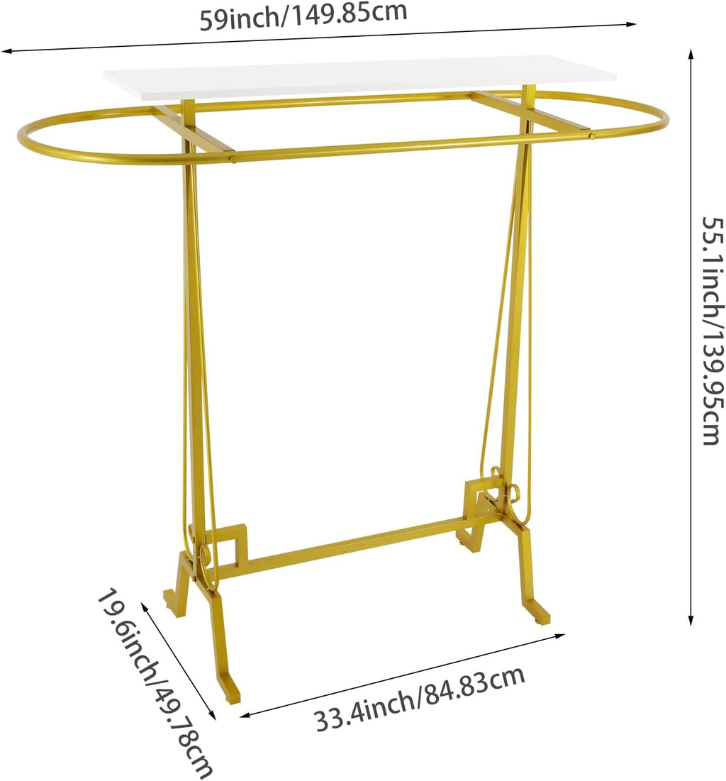 59x55x19.6in Clothing Display Stand, Floorstanding Retail Ellipse Coat Rack, Commercial Clothes Hanging Rack with Top Panel, Metal Garment Rack for Shops, Boutiques Display (Gold)
