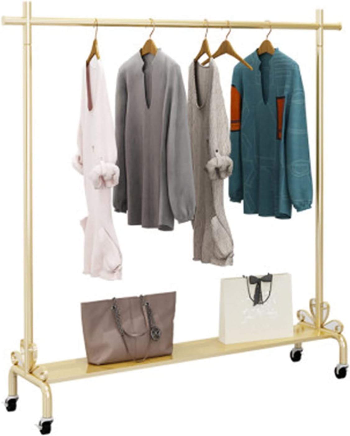 Clothing Rack Fashion Style Gold Clothing Rack with Shelf Heavy Duty Metal Rolling Garment Rack with Wheels for Bedroom Retail Boutique (Size : 90x40x155cm)