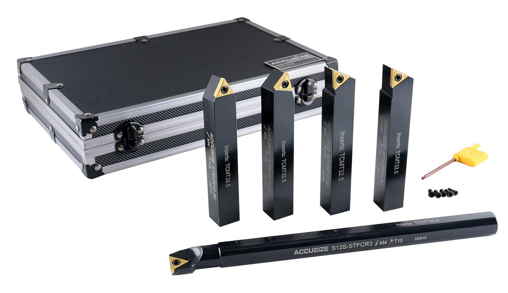Accusize Industrial Tools Mini Indexable Turning Tool Boring, 3/4 in | Shank Size 3/4 in, Uses TCMT32.5 Inserts, Includes 5 Holders and Boring Bar, 2386-0034