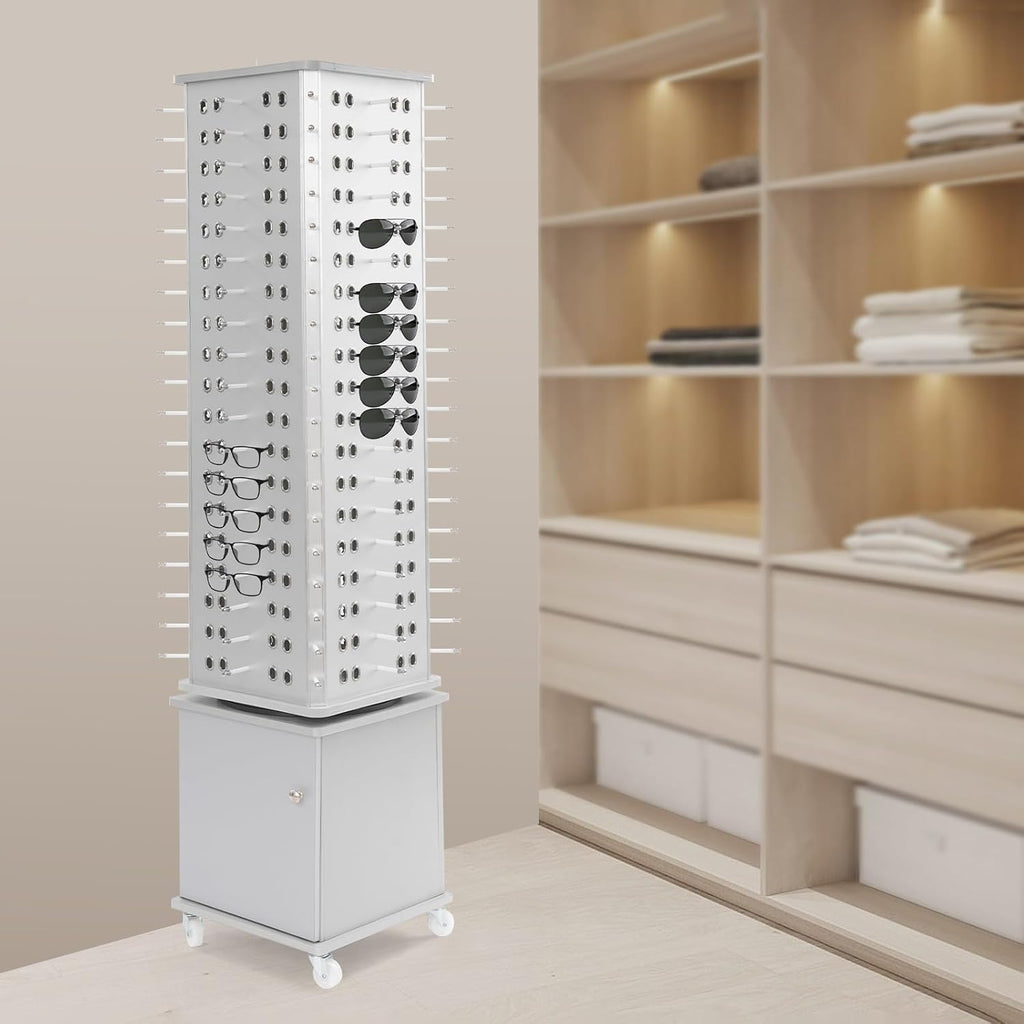 Glasses Storage Display Stand 152 pairs, 360° Rotating Floor-standing Sunglasses Display Rack with 4 Wheels, Commercial Modern Eyewear Storage Organizer, for Retail Shop