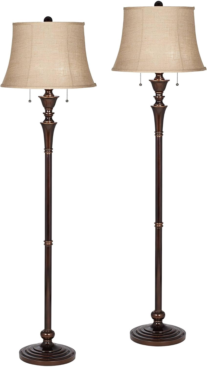 Regency Hill Brooke Traditional 60' Tall Standing Floor Lamps Set of 2 Lights Pull Chain Brown Metal Bronze Finish Living Room Bedroom House Reading Office Home Decor Entryway Dining Indoor Family