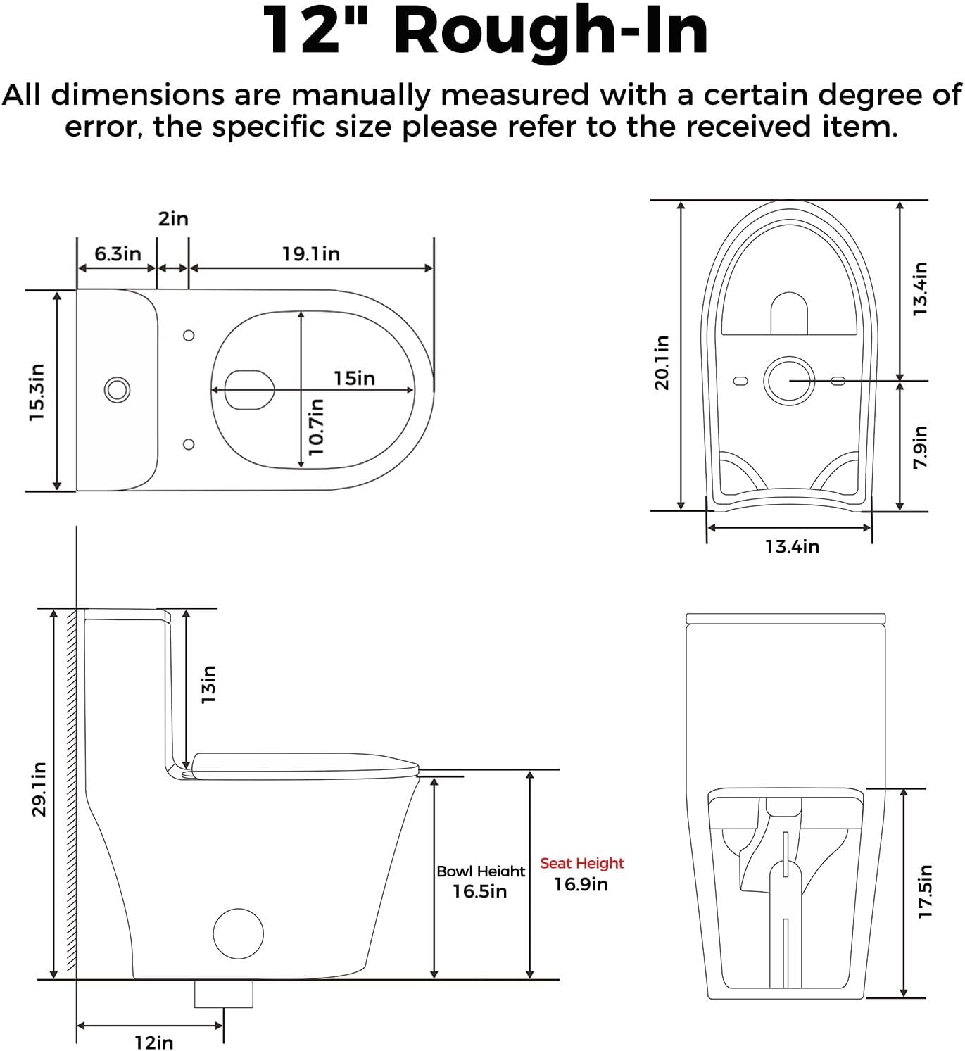 Modern One Piece Toilet,Dual Flush 0.87/1.45 GPF Toilet with Quiet Soft Close Seat,Minimalist Space-saving Design, Standard 12' Rough-In,Easy Clean Ceramic Bowl, White Finish