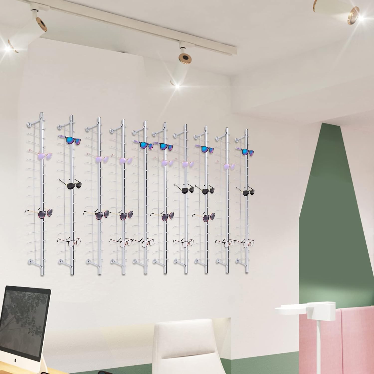 10 Pcs/set Glasses Rack Eyeglass Frame Stand 4ft Hold 16 Frames Sunglasses Holder Organizer Storage Eyewear Glasses Display Stand Column Decorative Display Rod