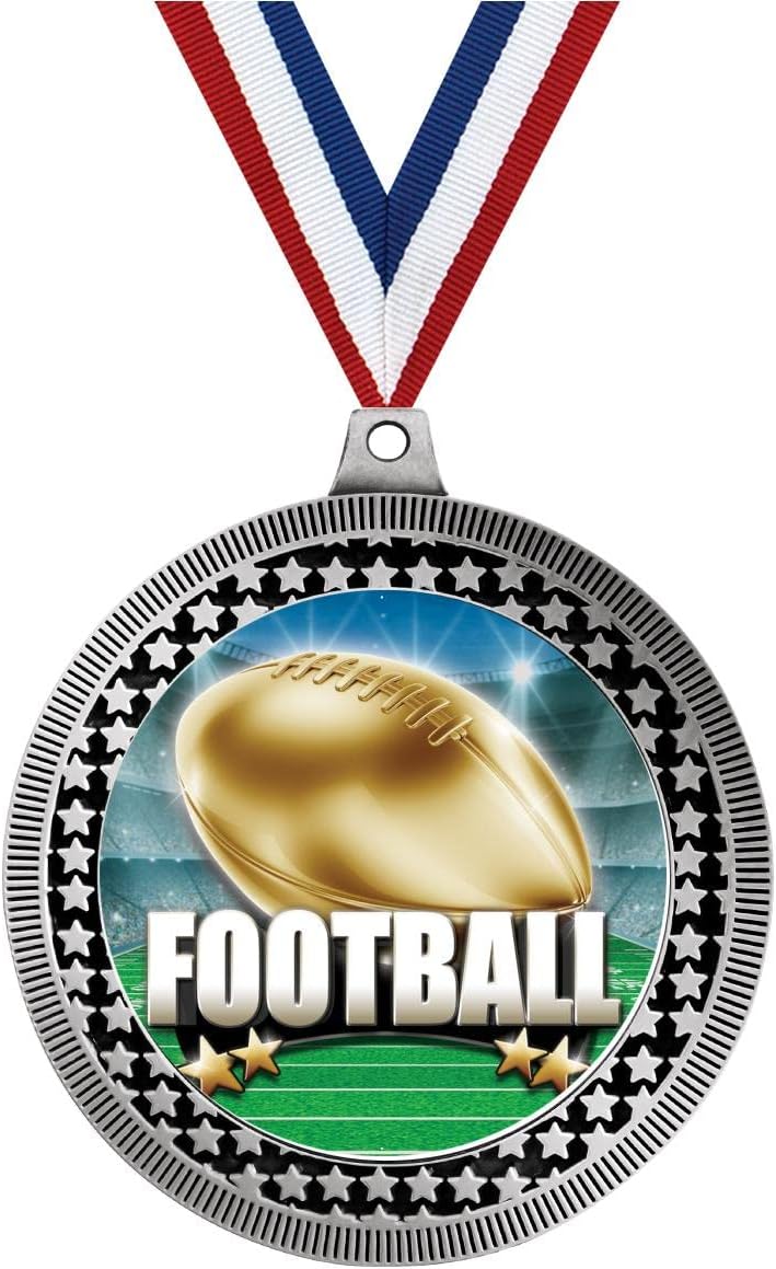 Crown Awards 2.75' Football Titan Series Award Medal, Silver Vega Football Titan Series Team Trophy Award Includes Free Neck Ribbon