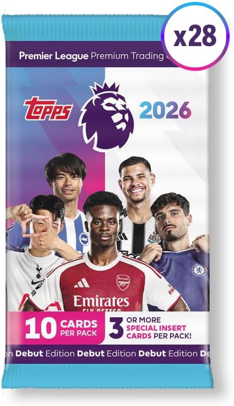 Topps Premier League 2025-26 - Debut Edition - Full Box - 28 Packets per Box (280 Cards) 3 or More Special Insert Cards per Packet.