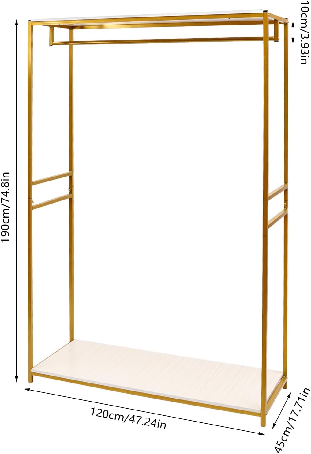 Gold Clothes Rack Heavy Duty Metal Clothing Racks Freestanding Wardrobe Garment Hanger for Hanging Clothes Bedroom Closet Clothes Retail Display Clothing Store