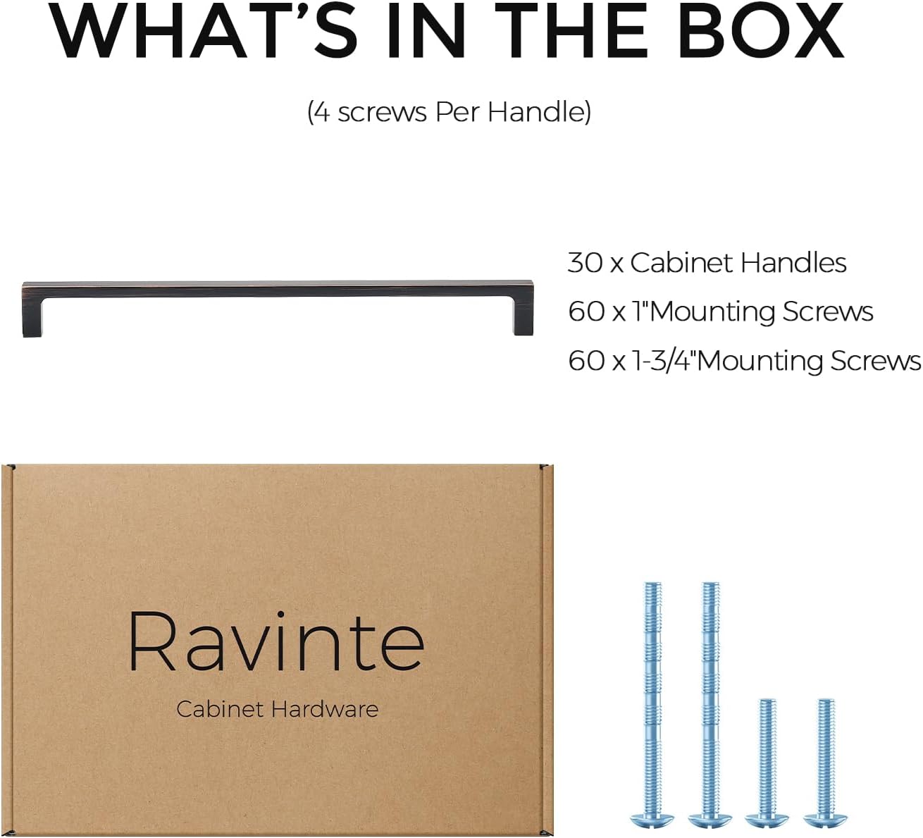 Ravinte 30-Pack 10-Inch Solid Square Cabinet Pulls - Oil-Rubbed Bronze Handles for Kitchen Cabinets & Drawers