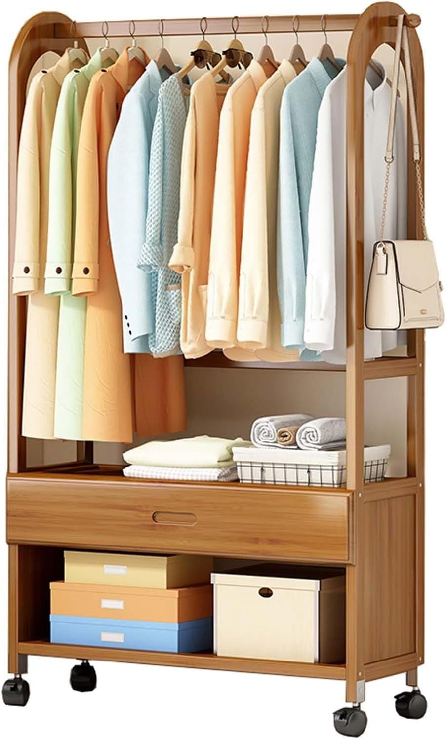 Heavy Duty Rolling Garment Rack with Wheels, Space-Saving Clothes Rack for Hanging Clothes