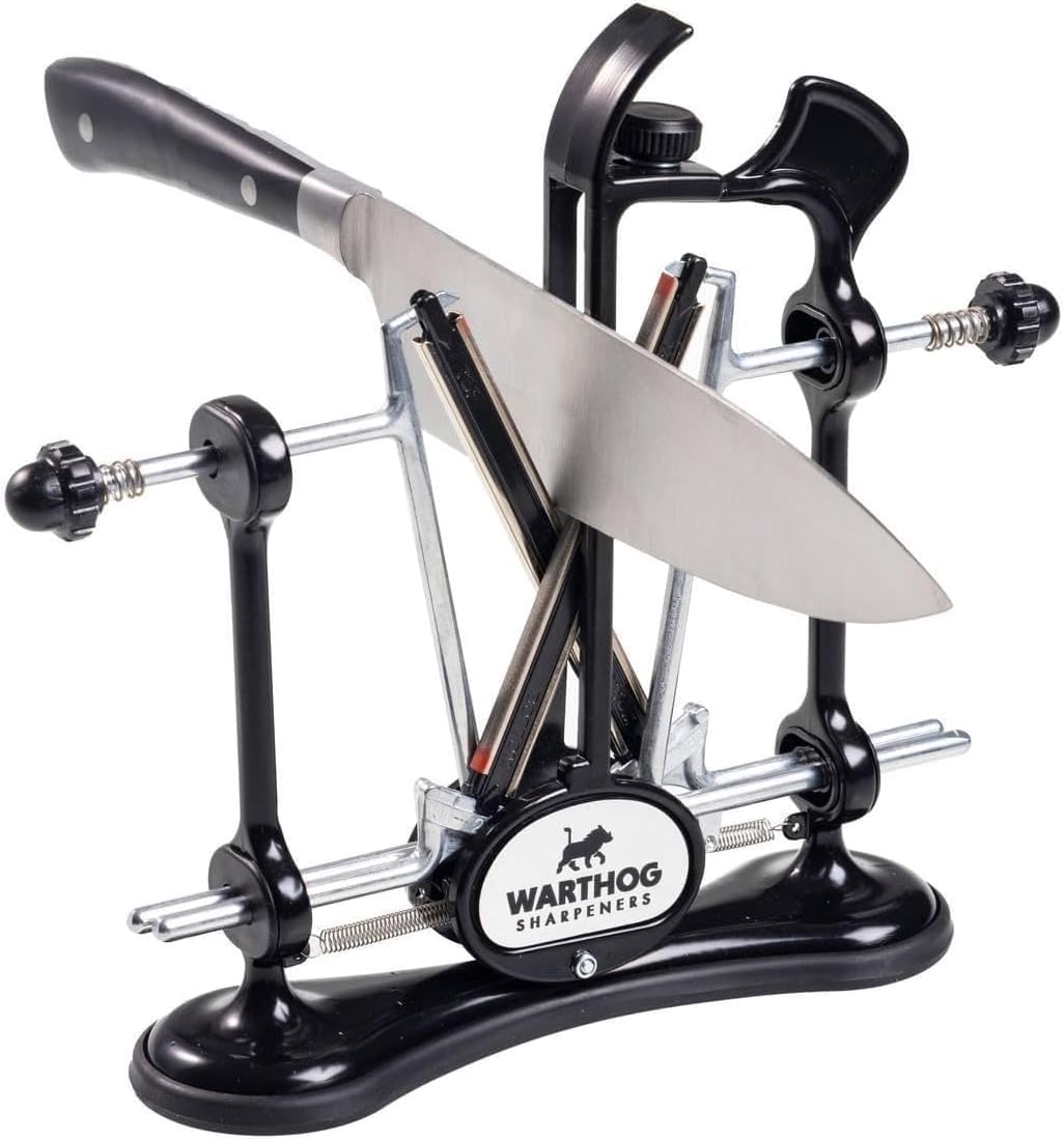 Warthog V-Sharp A4 Knife Sharpener, Ideal for Home Cooks, Fishermen, Hunters, Diamond Rods, Adjustable Angles, Metal Frame