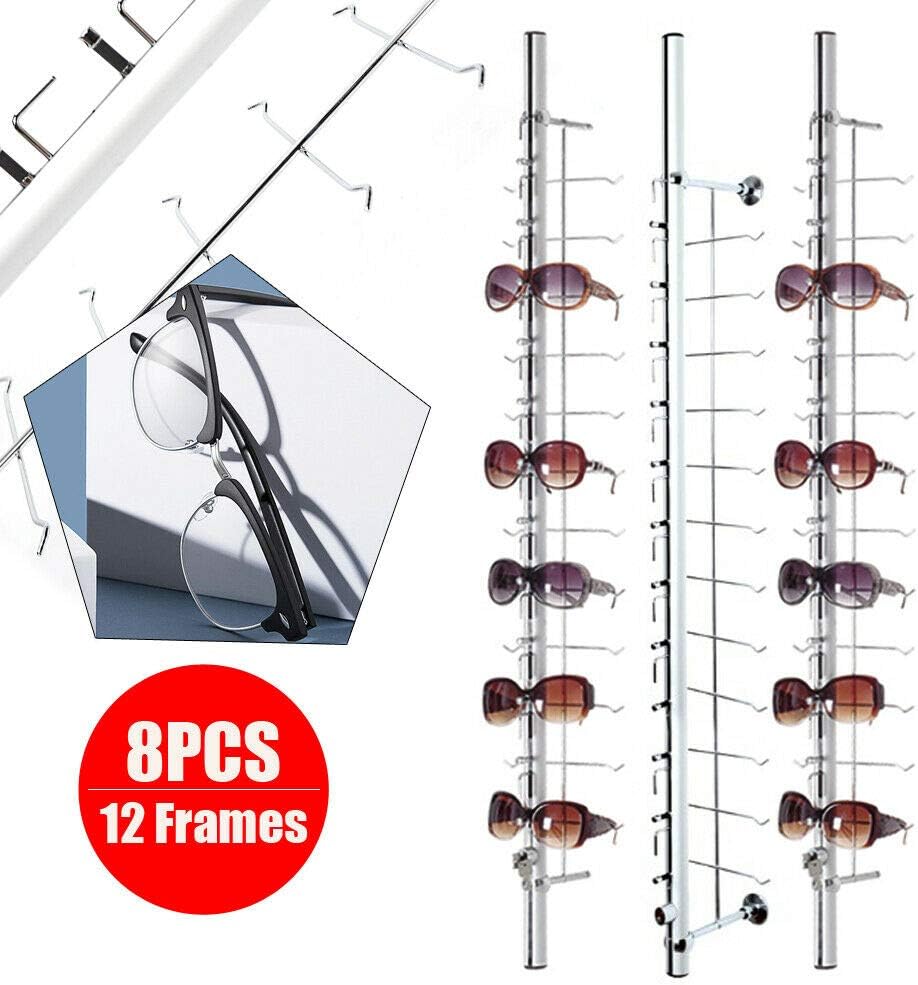 LOYALHEARTDY 8 Pcs/Set Eyeglass Dispaly Rod Sunglasses Rack Organizer Aluminium Glasses Display Stand Holder with Lock for Optical Shop Glasses Mall (8Pcs 43.3 12 Frames with Lock)