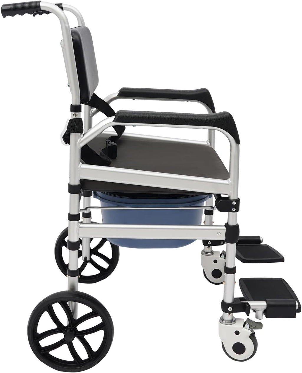 Foldable Shower Chair with Wheels, Rolling Shower Wheelchair Bedside Commode Chair with Arms, Portable Height Adjustable Bathroom Shower Chair for Seniors Adult Disabled (O-Shaped, with Sofa Cushion)