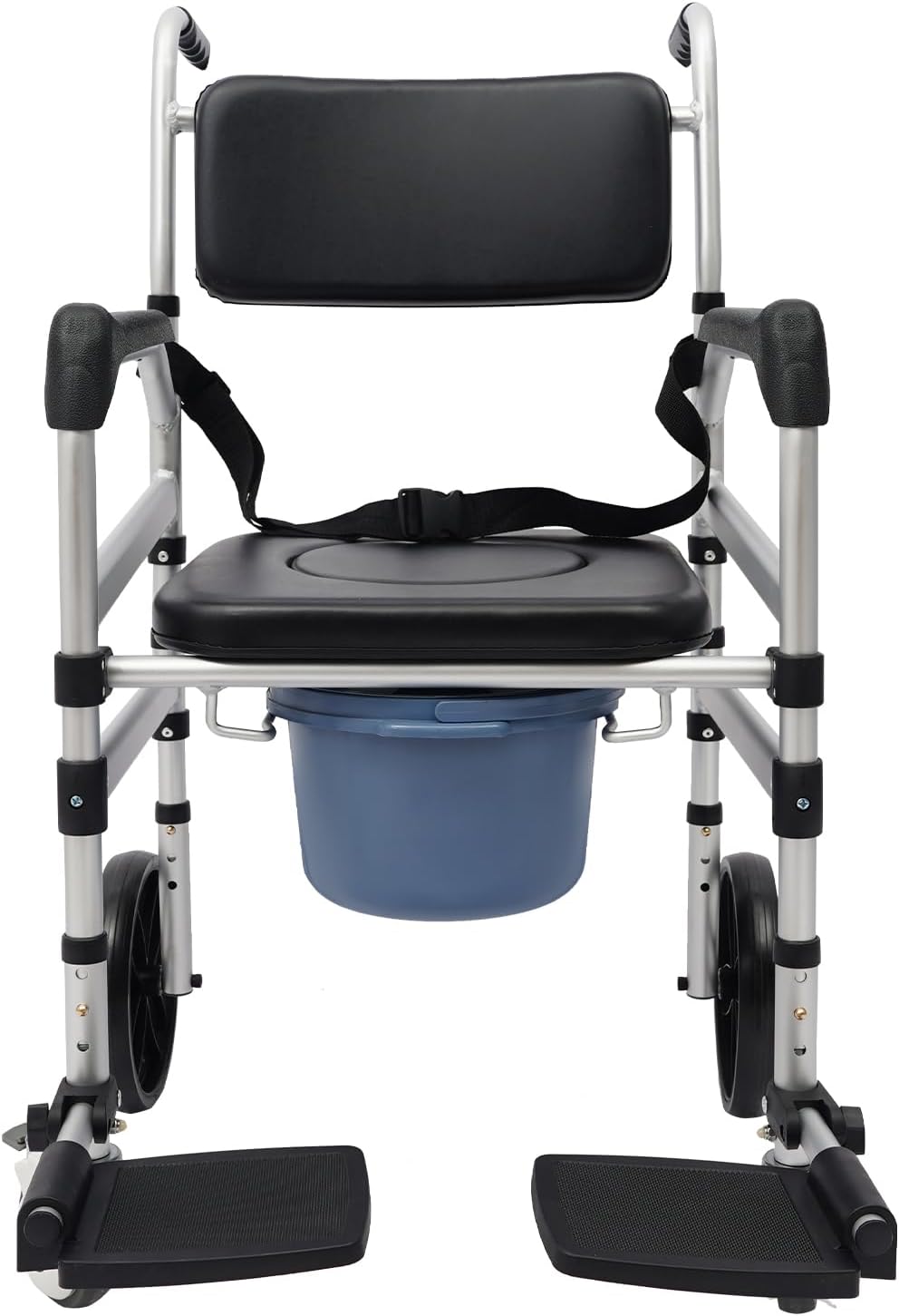 Foldable Shower Chair with Wheels, Rolling Shower Wheelchair Bedside Commode Chair with Arms, Portable Height Adjustable Bathroom Shower Chair for Seniors Adult Disabled (O-Shaped, with Sofa Cushion)