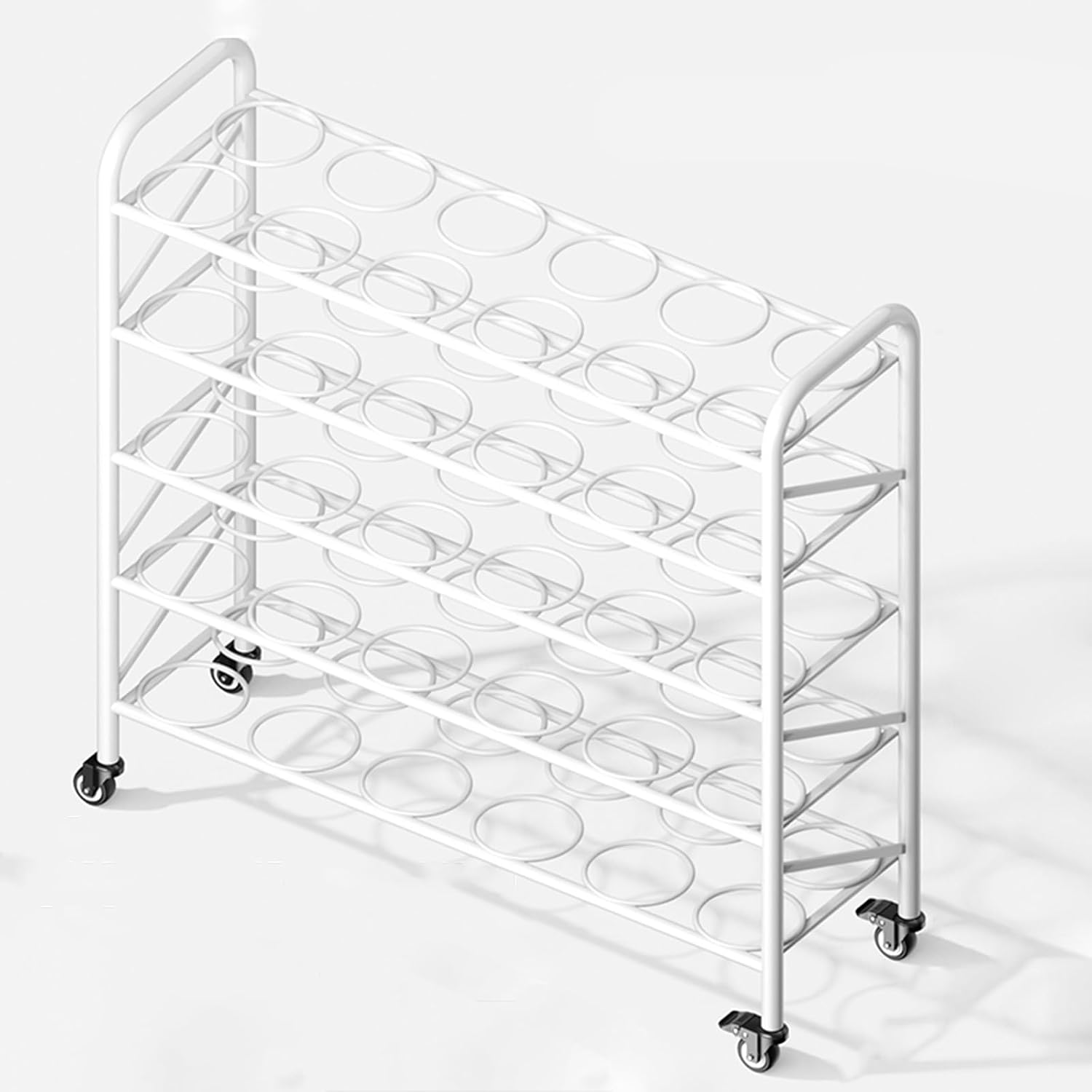 5-Layers Commercial Basketball Racks on Lockable Wheels, Metal Volleyball Display Stand with Round Storage Bracket, Schools/Kindergartens/Soccer Clubs/Space Sav,White