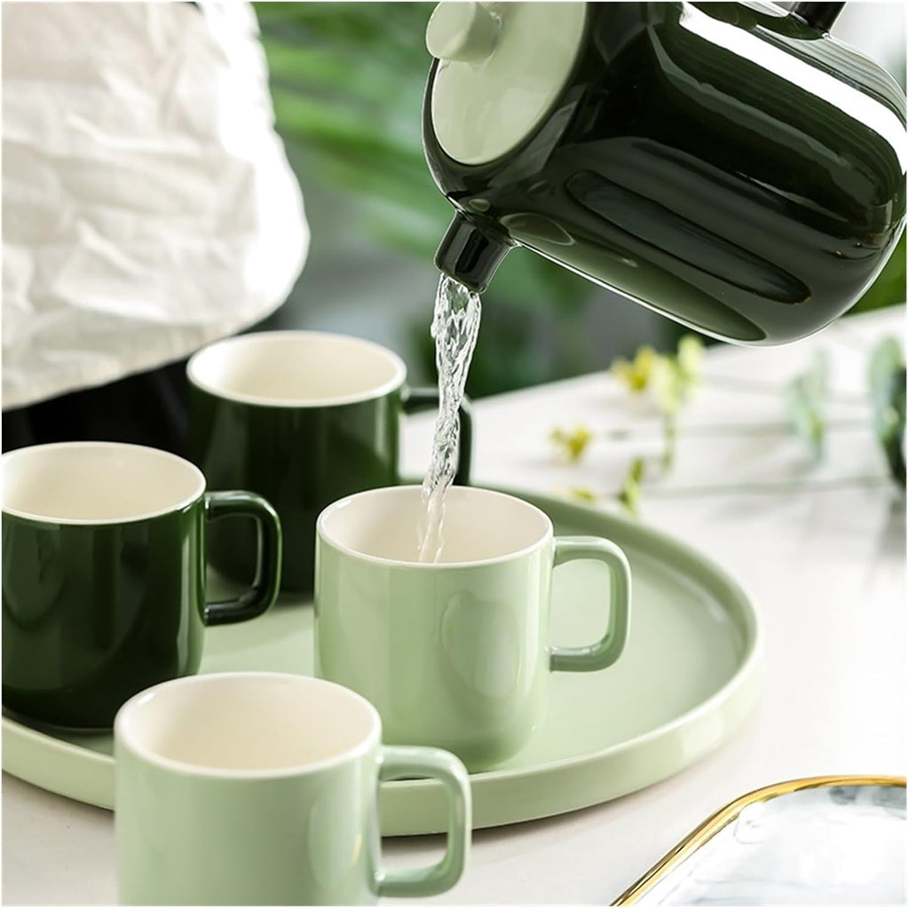 Beverage Serveware Water Cup Tea Set Household Creative Set Cup Ceramic Water Set Tea Cup Living Room Family Cup Water Carafe(Pink)