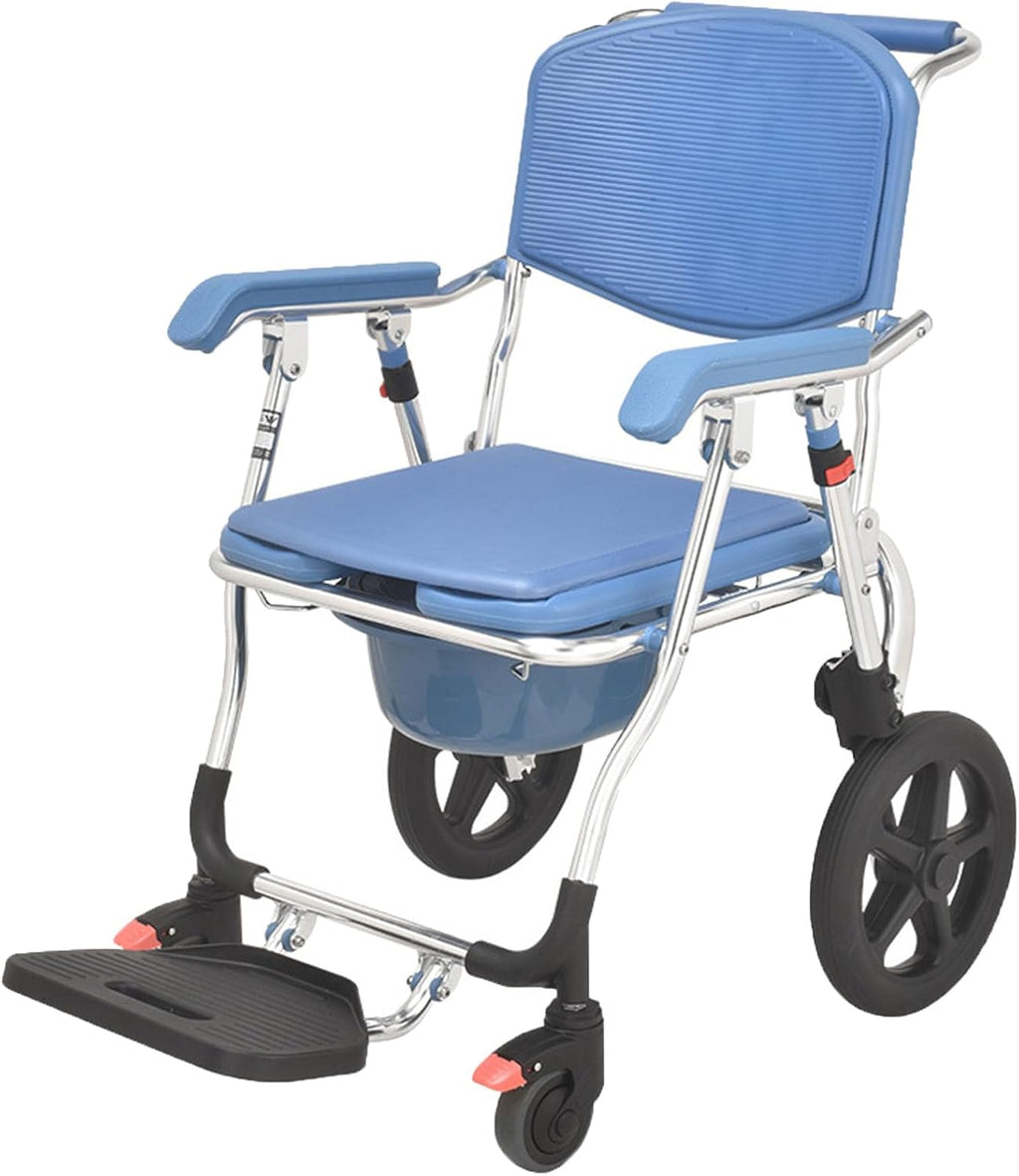 Raised Toilet Seat with Handles Up to 320lbs, Elevated Handicap Toilet Seat Riser for Seniors with Soft Padded with 4 Brakes Casters, Stand Alone Toilet Frame, Fit Any Toilet, Blue