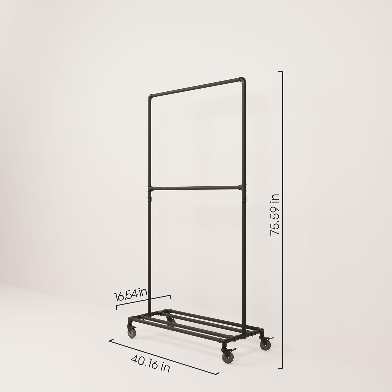 pamo Industrial Pipe Clothing Rack - 130 lbs Capacity - Portable & Free Standing Clothes Rack with Wheels, Walk In Closet for Wardrobe