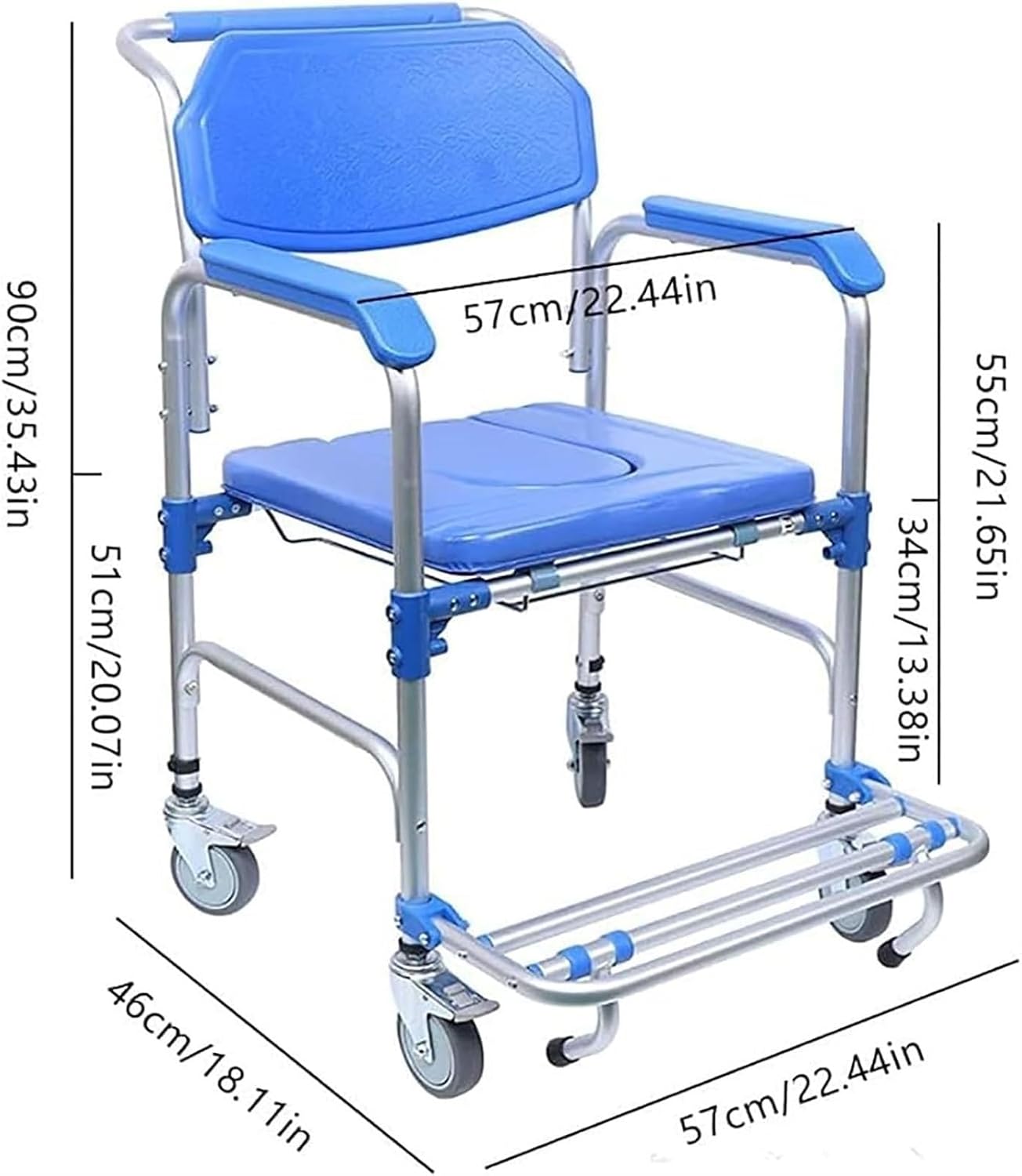 Bedside Commode,Toilet Seat with Handles Portable Aluminum Alloy Wheelchair Commode Toilet Seat Medical Transport Washable Rolling Chair with Casters