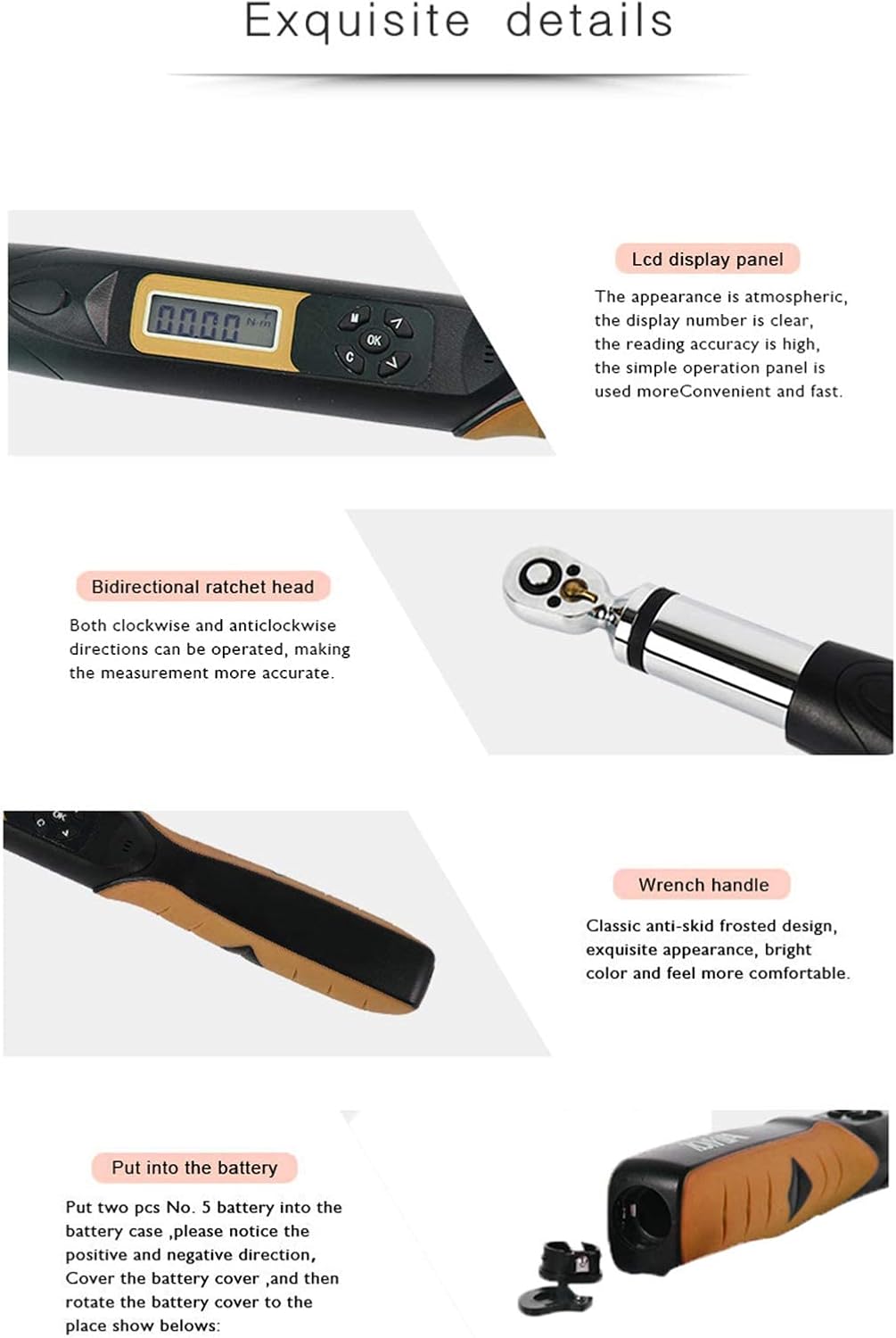 AWG2-010 1/4 Digital Torque Wrench with 36 Teeth Bidirectional Ratchet Head High Accuracy 2% 100 Data Storage Function