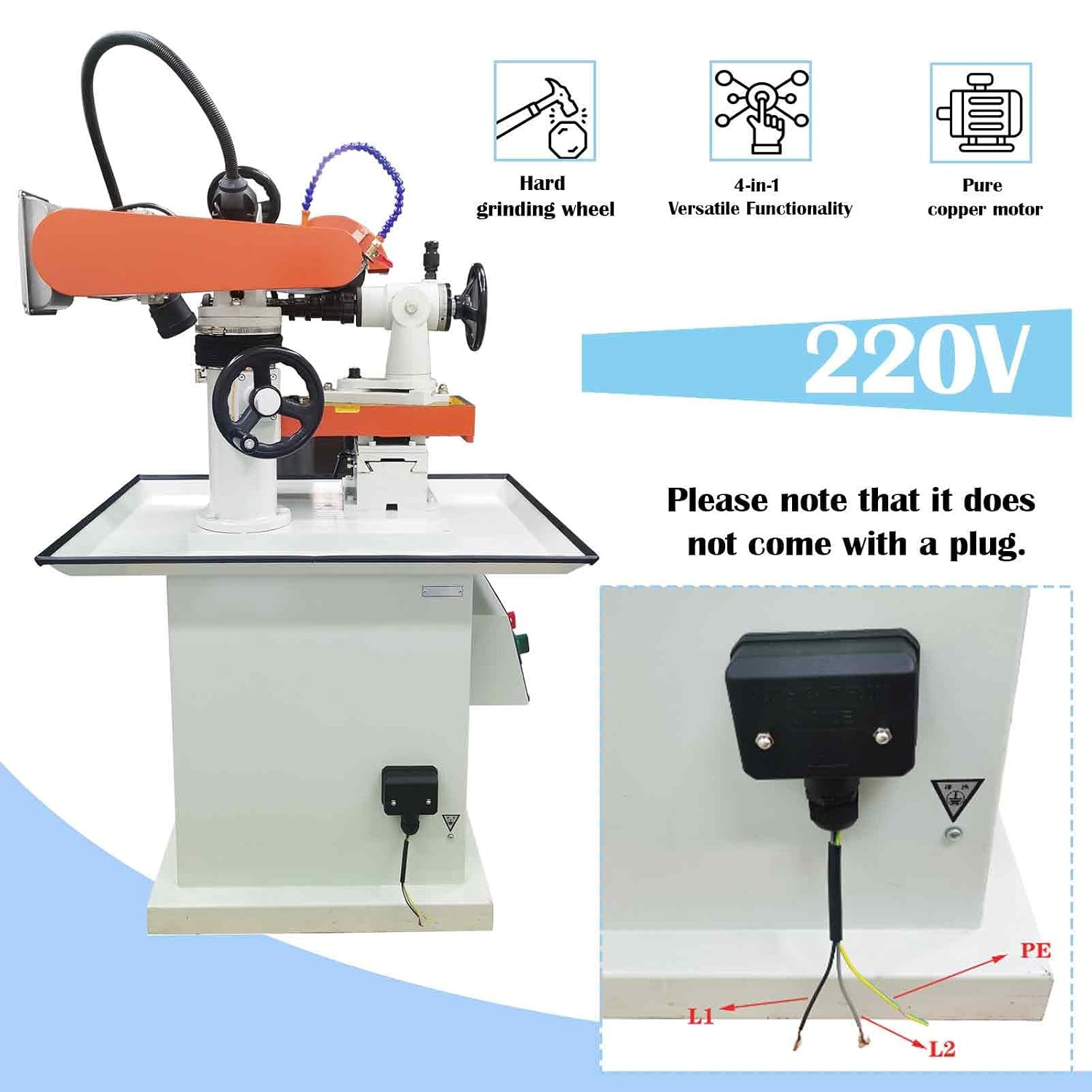 220V 4-in-1 Multi-Tool Sharpener with Speed Control, 370W Power & 150mm Grinding Wheel for Sharpening Saw Blades (Ø90-630mm), Router Bits, Planer Knives & Carbide Blades 3500RPM