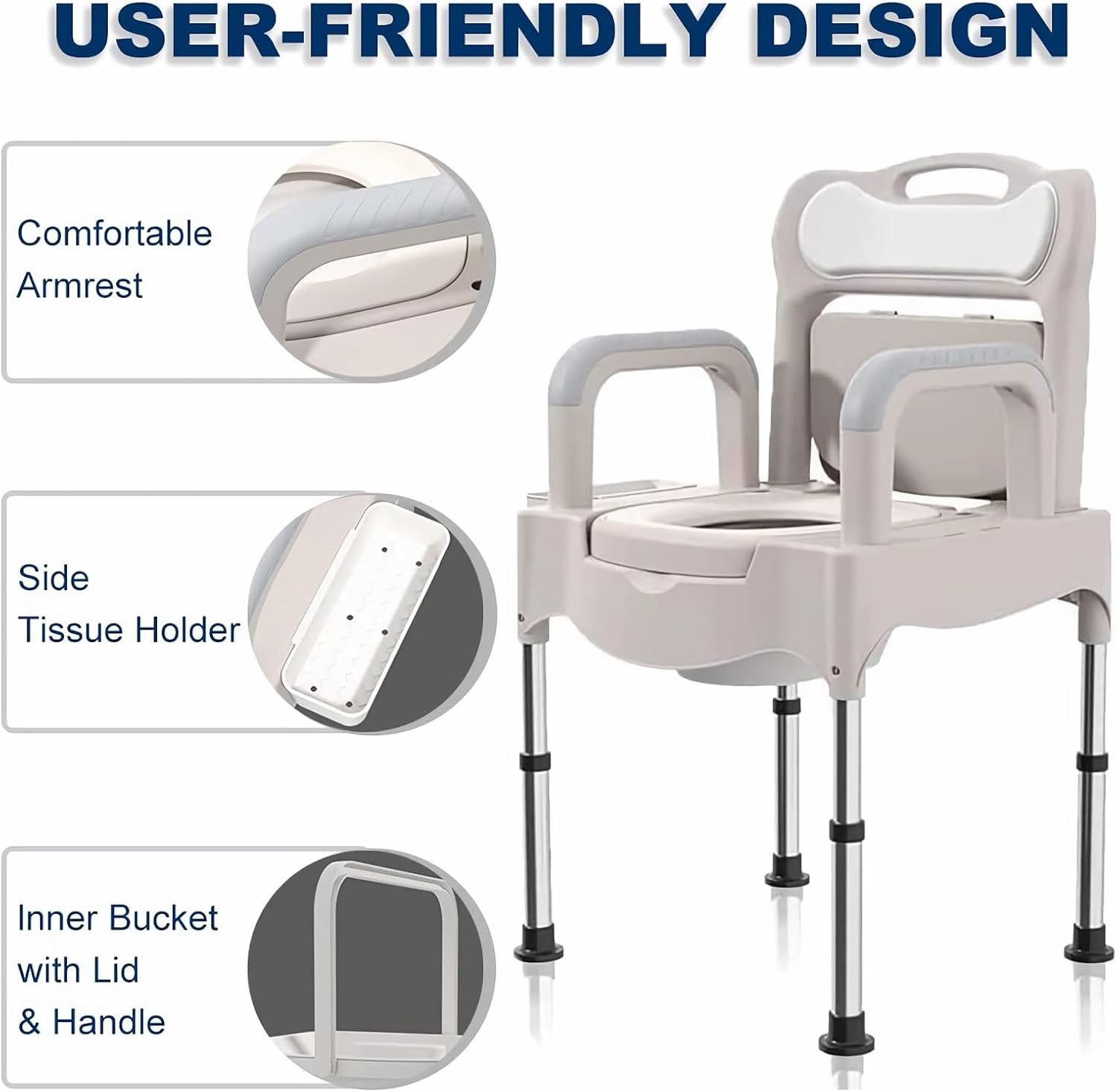 Bedside Commodes, Bedside Toilet, Commode Chair, Height Adjustable Adult Potty Chair for Seniors, Portable Toilets for Home Use, Suitable for People with Disabilities The Elderly & Others