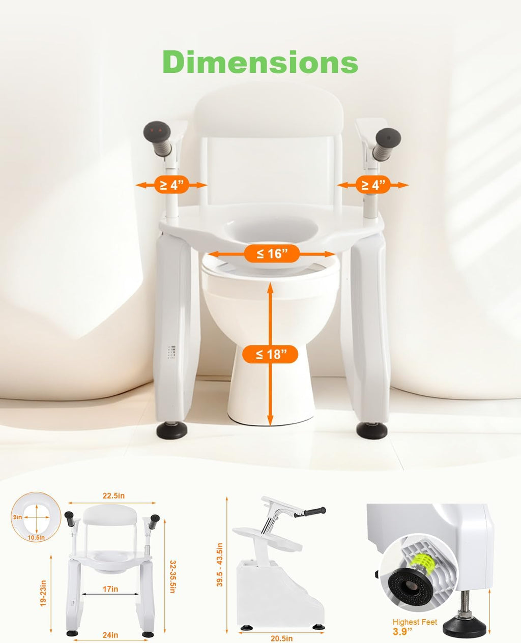 Electric Toilet Seat Lift, 3-in-1 Commode Chair Riser with Backrest, Removable Bucket & Foldable Armrest for Easy Transfer | 440 LBS Heavy-Duty, Mobility Aids for Seniors & Disabled