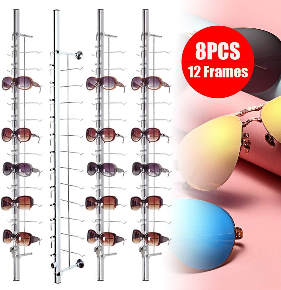 8Pcs Retail Display Glasses Sunglasses, Lockable Wall Mount Eyeglass Sunglasses Display Stand Holder Rack with Lock, Multiple Glasses Organizer Eyewear Display Hanging Sunglasse-US stock 43in-96Pairs